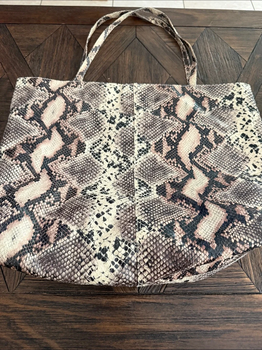 Saks Fifth Avenue Snakeskin Print Tote Bag Large Shoulder Bag Neutral Chic